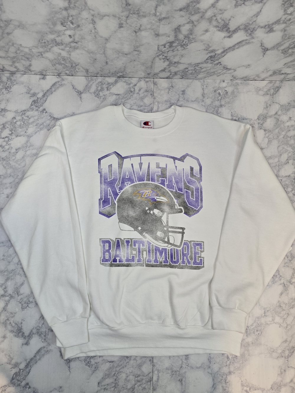 Champion NFL Baltimore Ravens Crewneck Sweatshirt Distressed Graphic Large